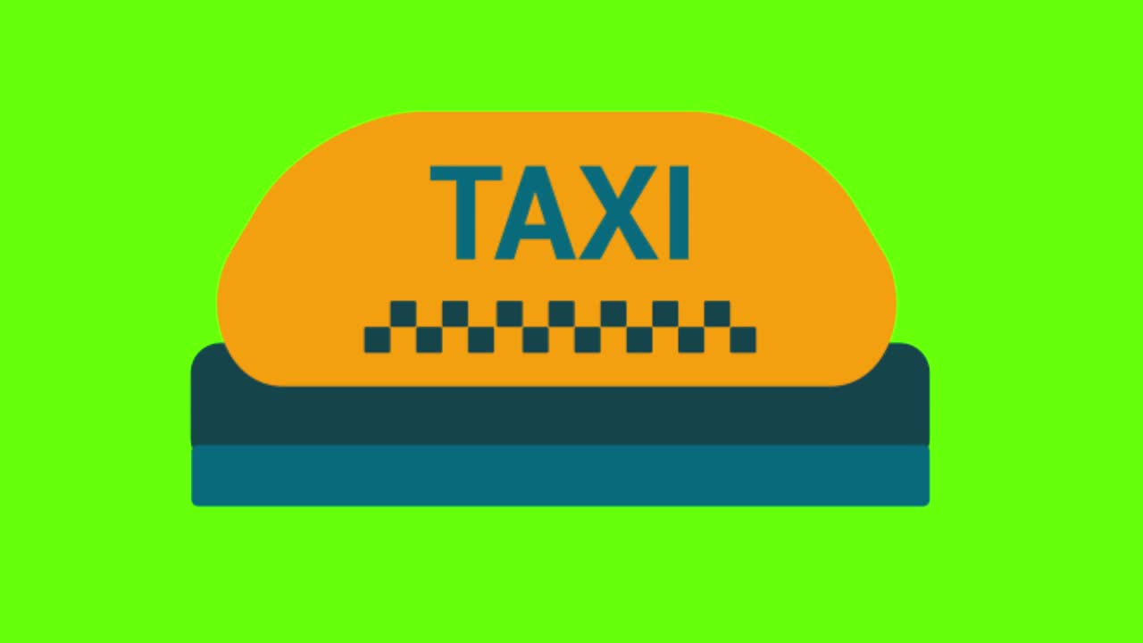 animación 2d de un cartel de taxi en un fondo de pantalla verde