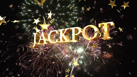 animation of moving stars over jackpot text and fireworks