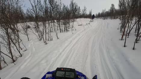 Paseo-En-Bicicleta-De-Nieve-En-Tromso-Durante-El-Invierno-Por-La-Mañana-Cruzando-La-Línea-De-árboles