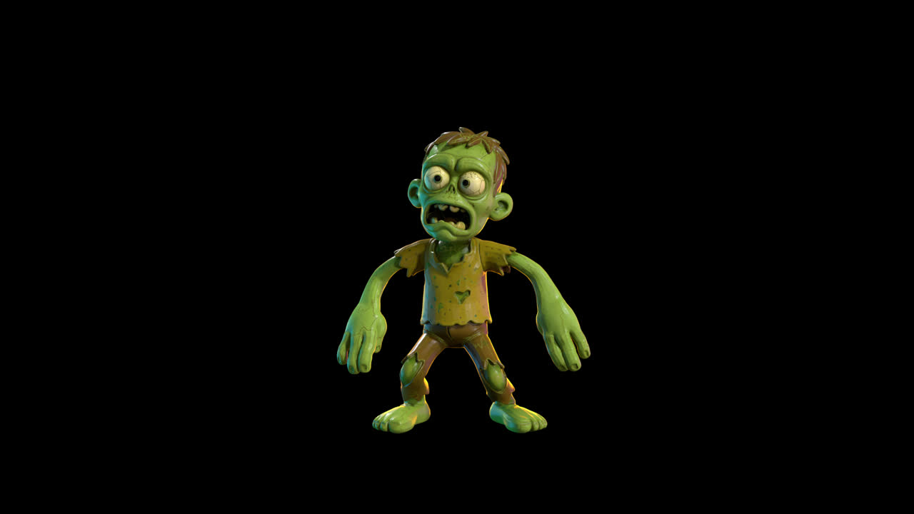 Personagem Zumbi Engraçado de Desenho Animado Acenando os Braços