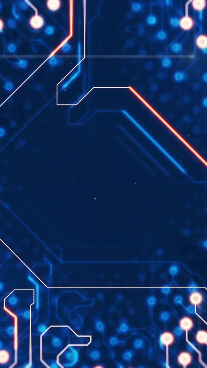 Animation of circuit board and digital data processing over black background
