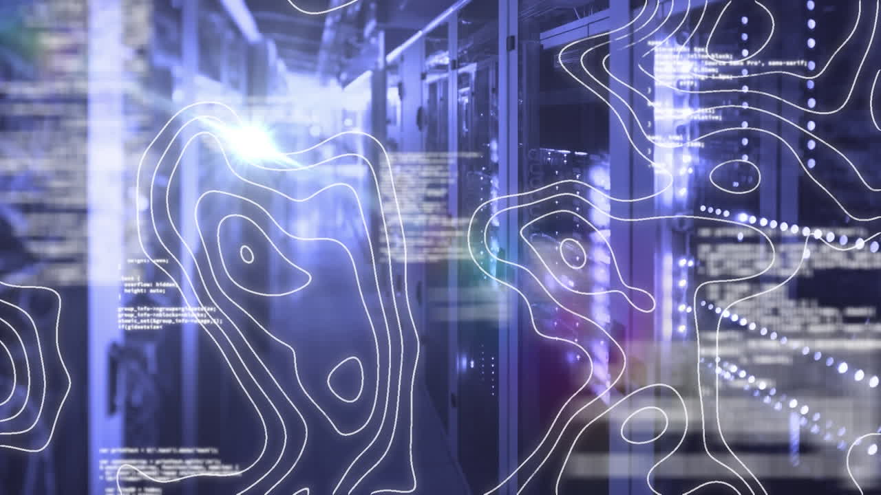 Animation of shapes and data processing over server room