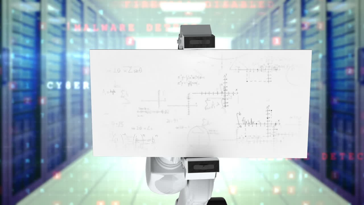 video generato digitalmente della scheda di tenuta del braccio robotico con formula matematica