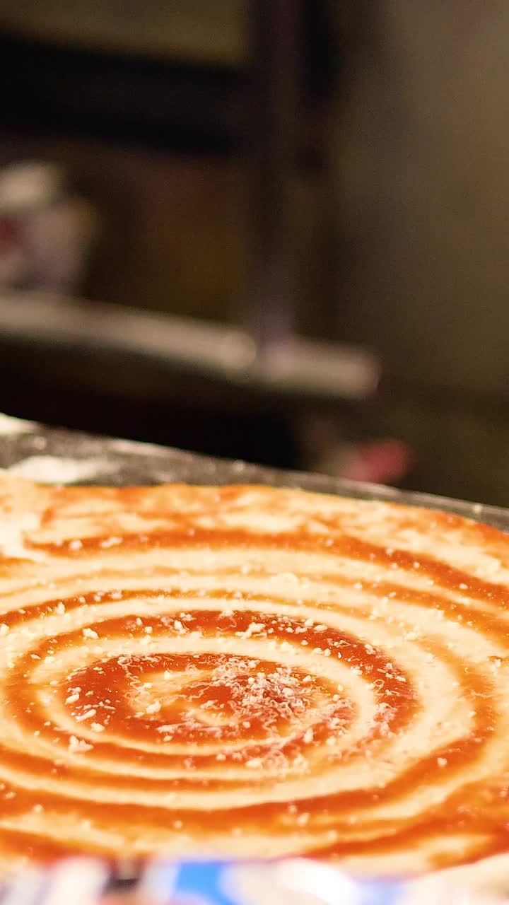 Grattugiare il formaggio sulla pizza con salsa di pomodoro