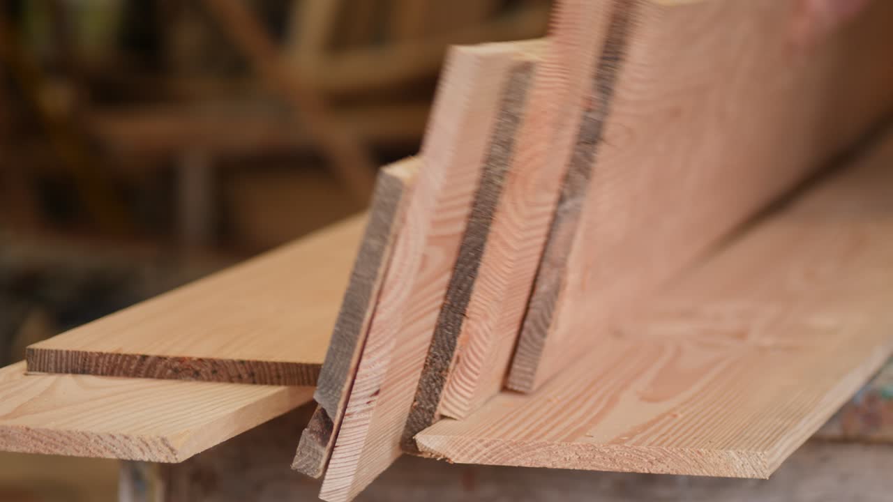 Stack of Douglas Fir planks for wooden boat building
