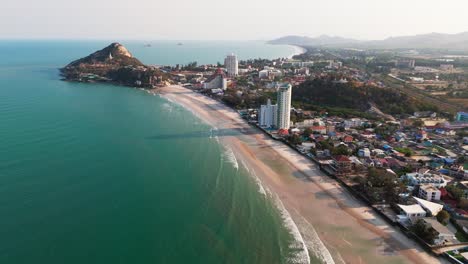 aerial view at sunset of hua hin beach in thailand, resort and hotel travel destination