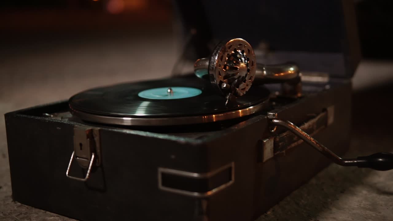 Vintage Record Player on the Street at Night