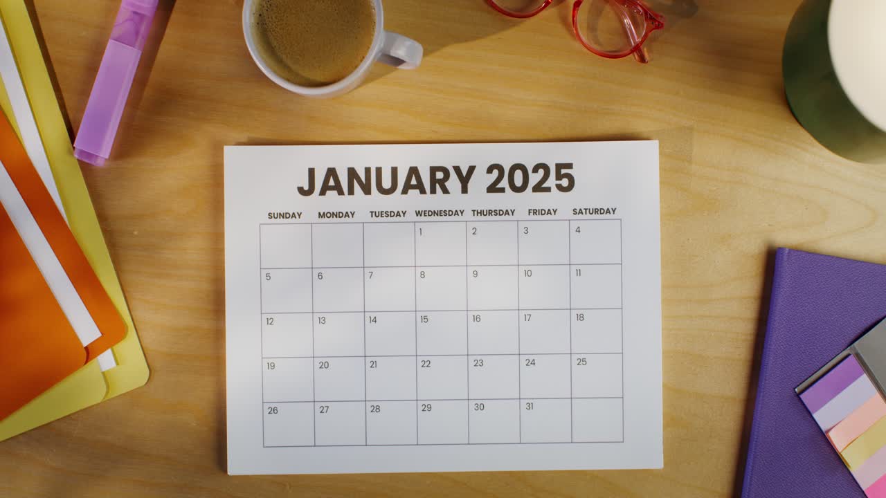 January 2025 Calendar on a Desk