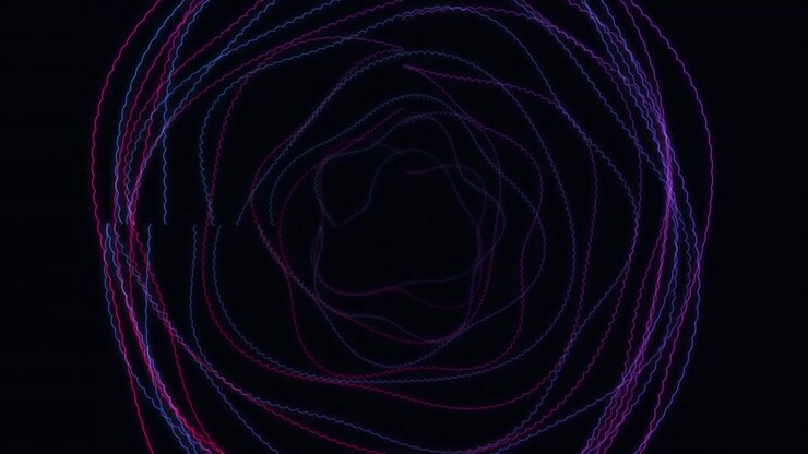 Linhas de neon onduladas abstratas girando em movimento circular