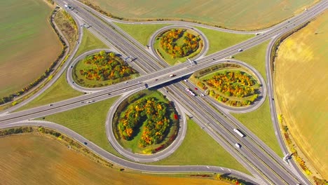 aerial view of highway d5 interchange nearby pilsen, czech republic, central europe. transportation in rural landscape. environmental concept.