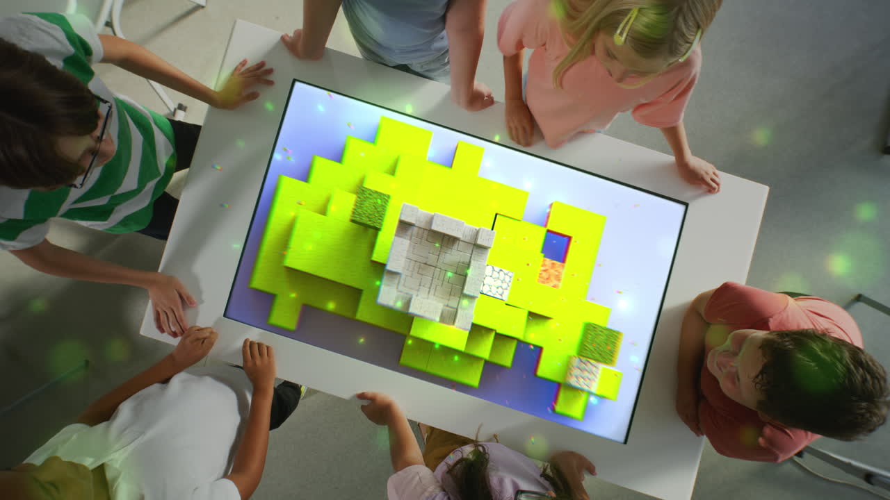 Children Collaborating Around Interactive 3D Table