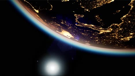 Weltraum,-Sonne-Und-Planet-Erde-In-Der-Nacht