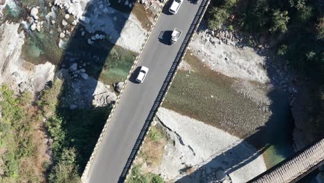 Drone-Aerial-View-of-a-Bridge-and-River-in-Himalayas