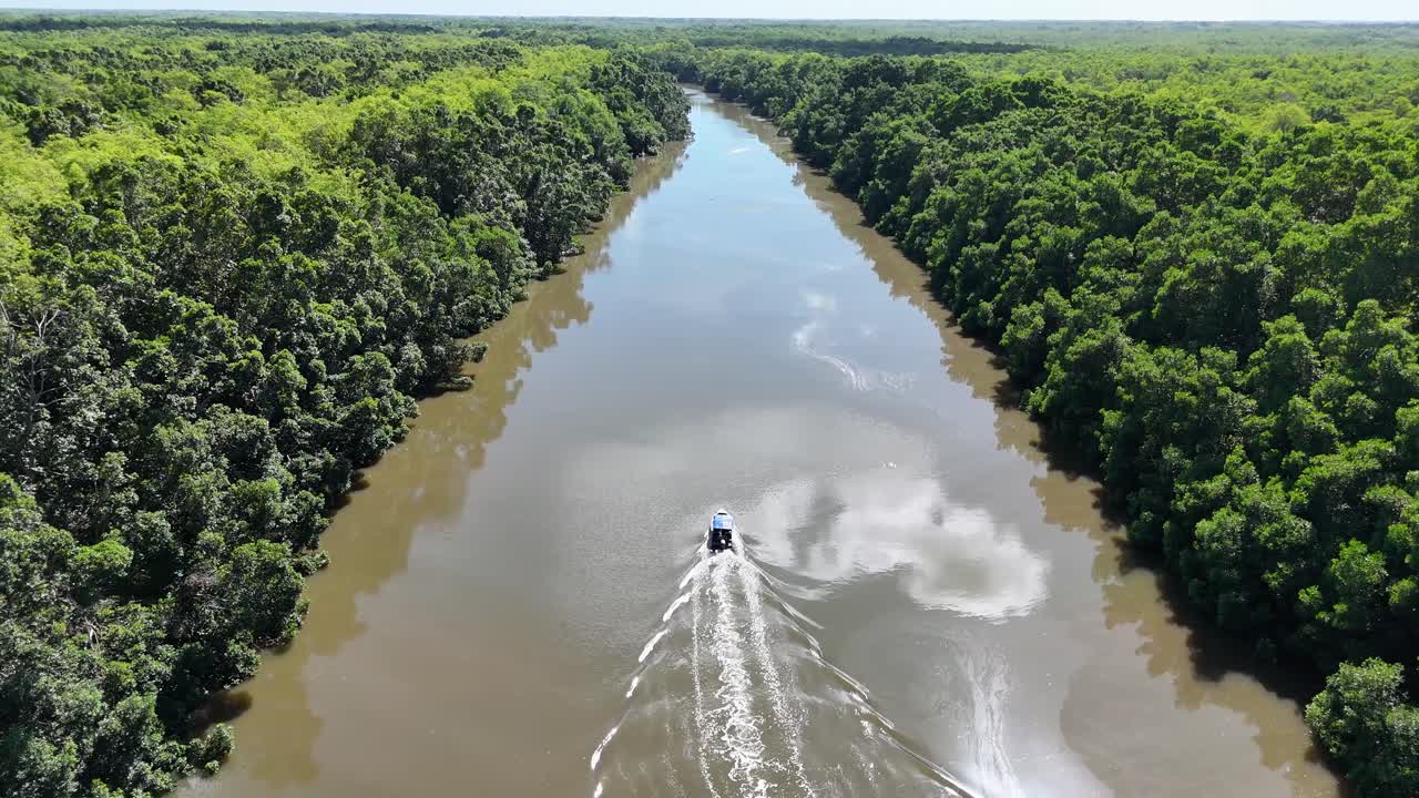 Boat Tour At Araioses In Maranhao Brazil. Parnaiba Delta Landscape. Cruise Trip. Boat Tour At Araioses In Maranhao Brazil. Boat Sailing Delta Of The Americas. Mangrove Skyline. Parnaiba Delta
