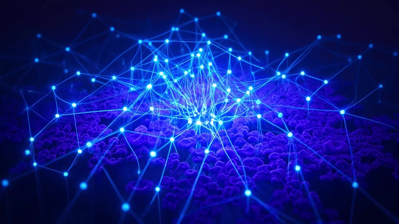 Abstract Digital Network Forming Glowing Connections