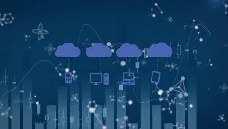 Animation-Von-Wolken-Mit-Symbolen-Und-Molekülen-über-Dem-Diagramm