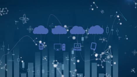 animación de nubes con iconos y moléculas sobre el gráfico