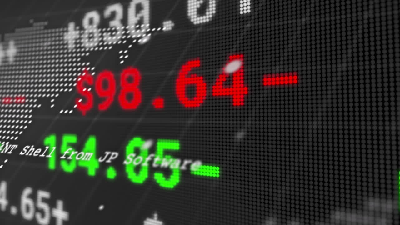 Digitale Animation der Börsendatenverarbeitung über Globus und Weltkarte auf grauem Hintergrund