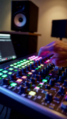 professional audio mixing console in a recording studio