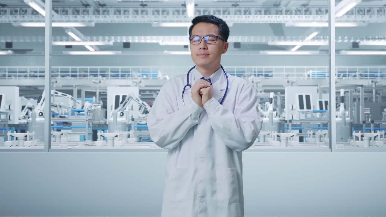 近代的な工場で懸念を示す医師。