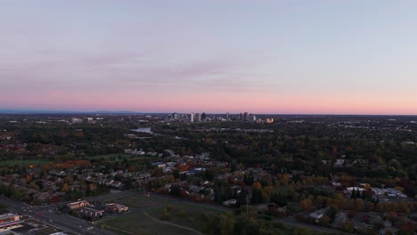 Wide-angle-push-in-shot-of-downtown-Sacramento-with-a-colorful-sky-background