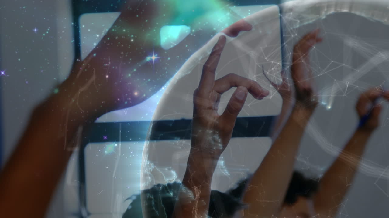 Animation of networks of globe schoolchildren raising hands