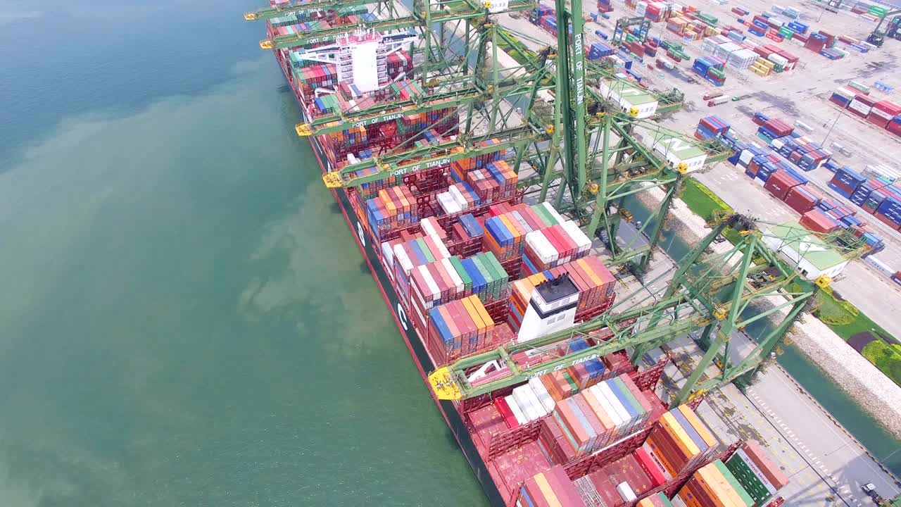 Aerial View of Harbor with cargo containers,Tianjin,China.