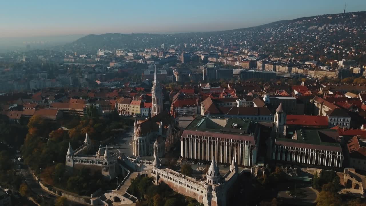 Aerial View of Budapest Cityscape with Matthias Church and Fisherman's Bastion