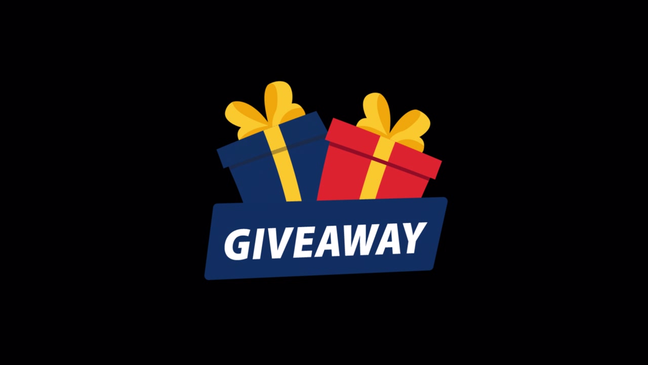 Animated Giveaway Graphic with Gift Boxes on Black Background