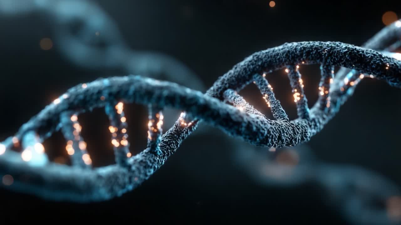 Visualizzazione complessa delle strutture a elica del DNA che evidenzia la composizione molecolare e le interazioni biochimiche in ambienti dinamici.