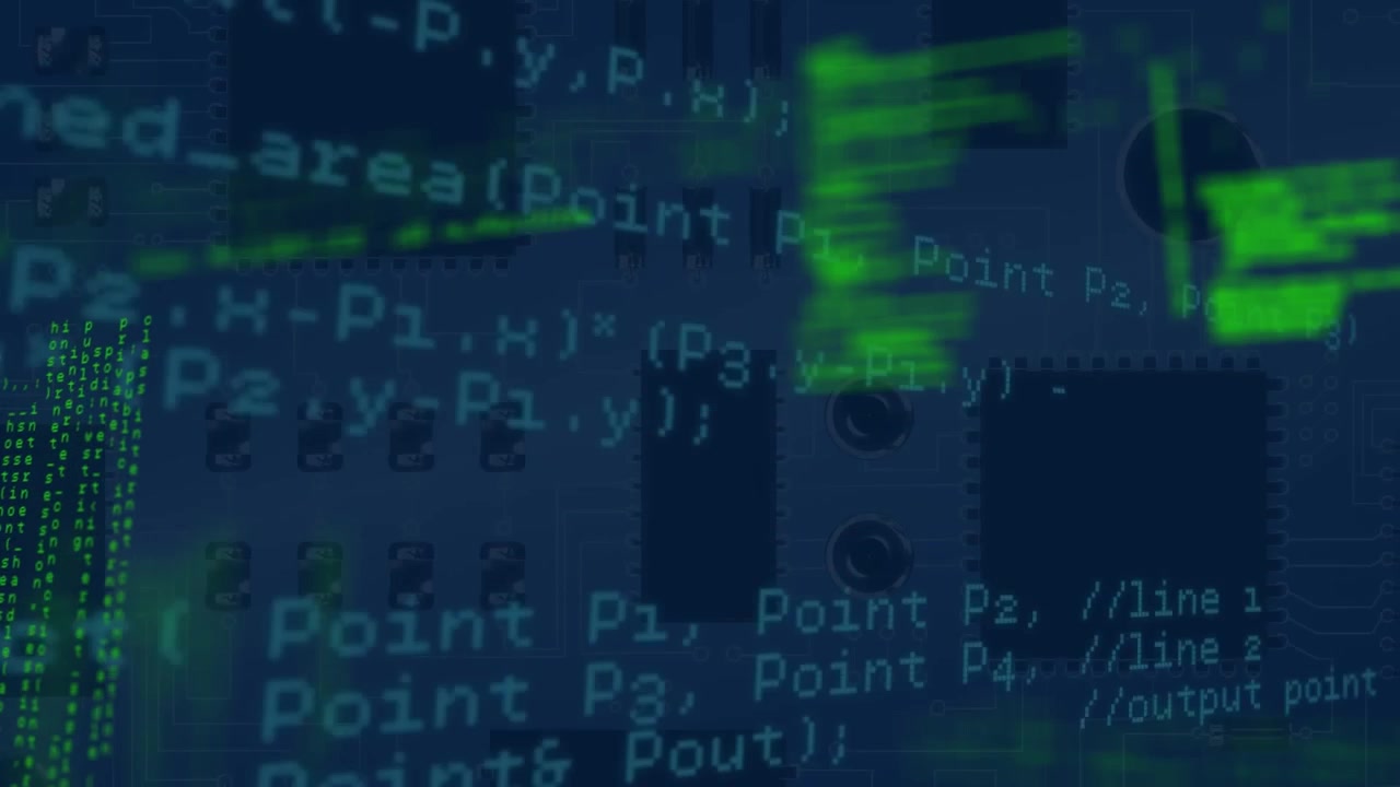 Animation of data processing and statistics on dark background
