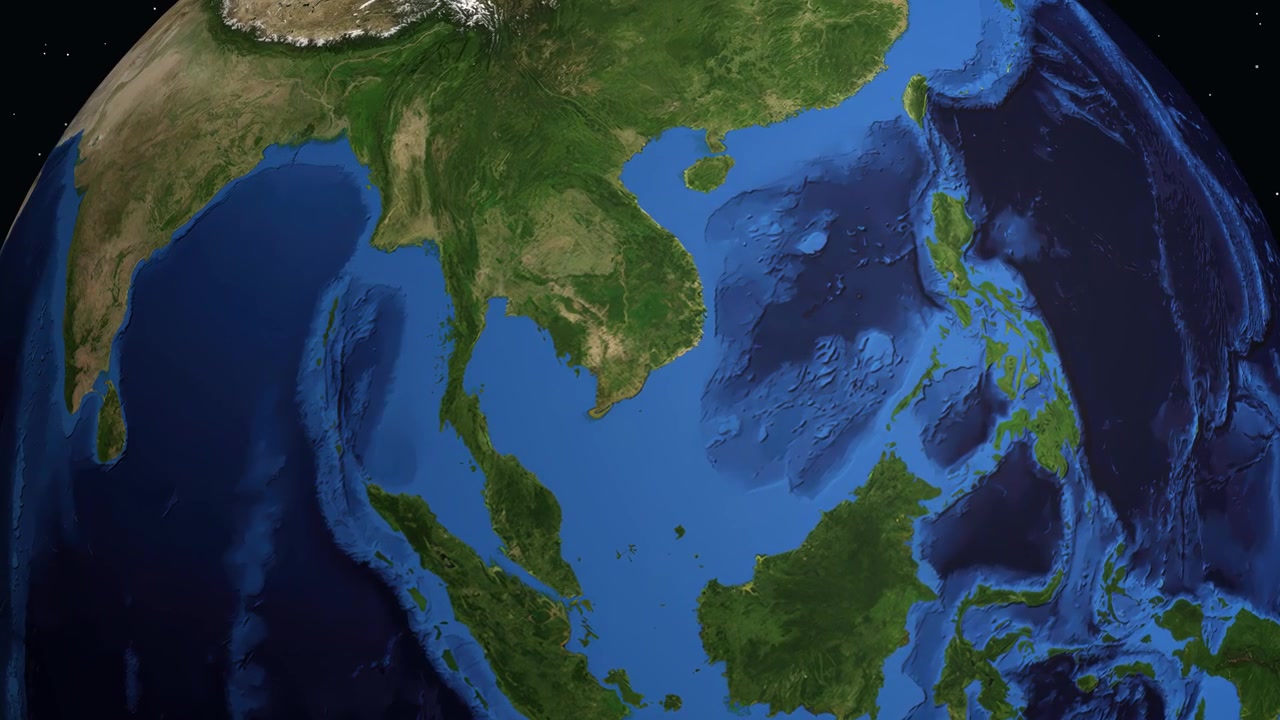Globo digitale che ruota e ingrandisce dallo spazio fino a Ho Chi Minh City con indicatori di coordinate.