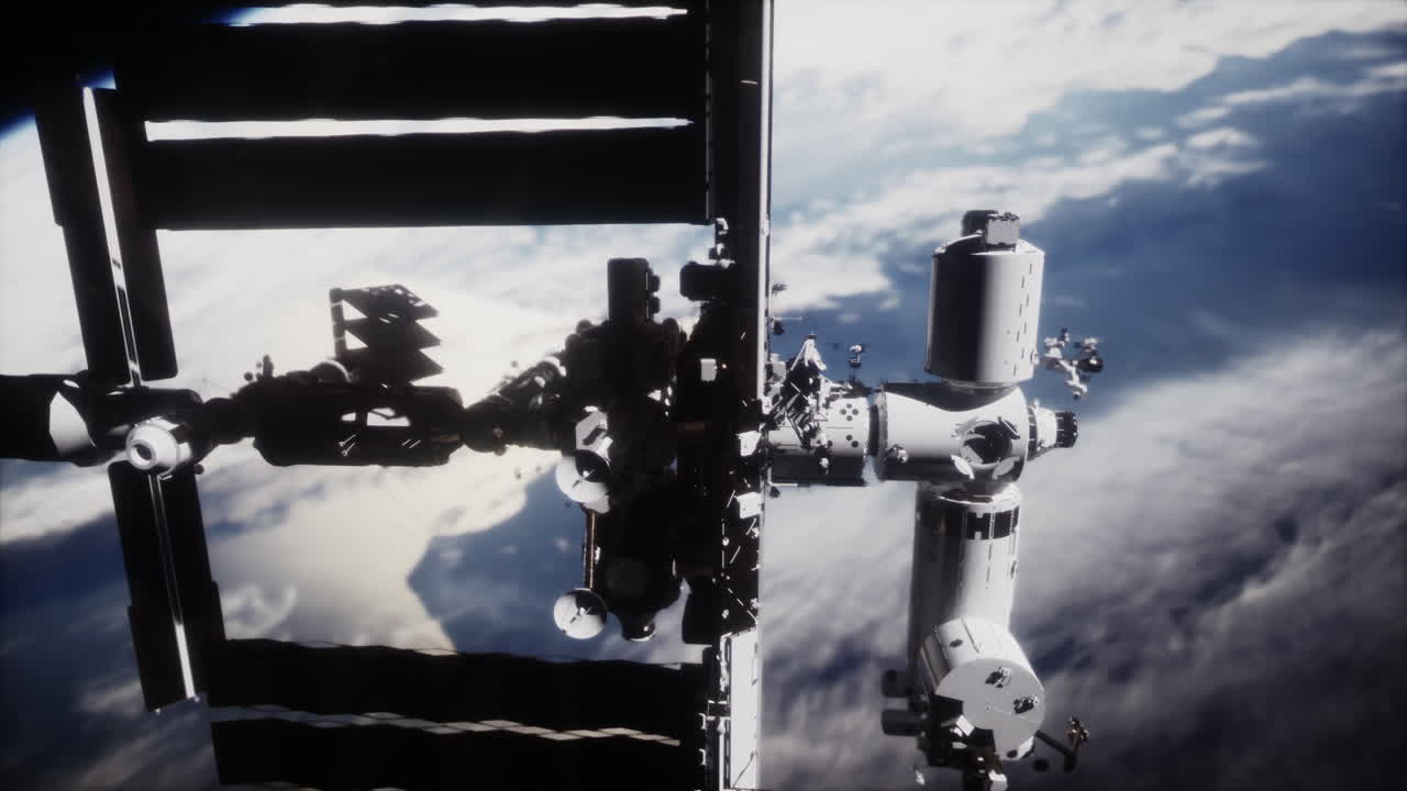 어두운 항성 우주에 있는 국제 우주 정거장