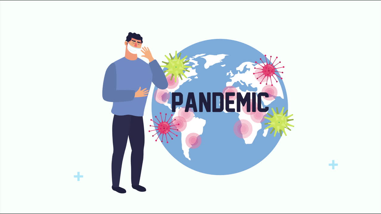 코로나19 입자가 있는 지구와 병든 사람