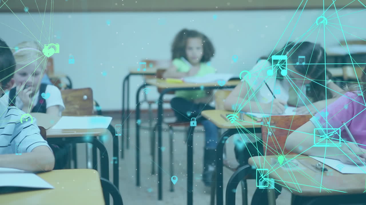 íconos sociales sobre los jóvenes en el aula.