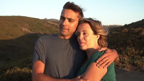 happy couple of peaceful tourists in love