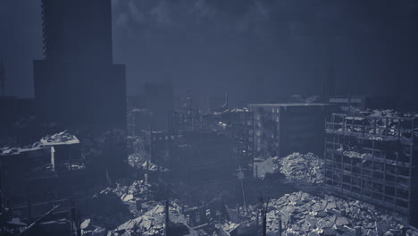 devastation and destruction in a cityscape after a cataclysmic event
