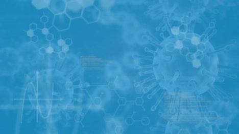 covid-19 cells and data processing against blue background