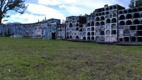 beautiful developing shot coming out of a beautiful cemetery into a large landscape