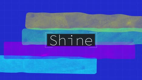 Animation-of-shine-text-and-shapes-moving-on-blue-background