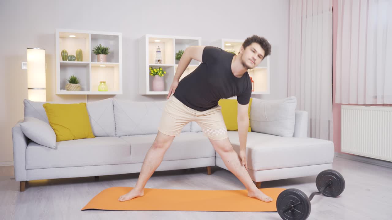 Man doing stretching and relaxation exercises.