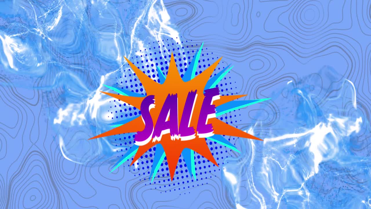 레트로 음성 거품과 패턴 배경에 판매 텍스트의 애니메이션