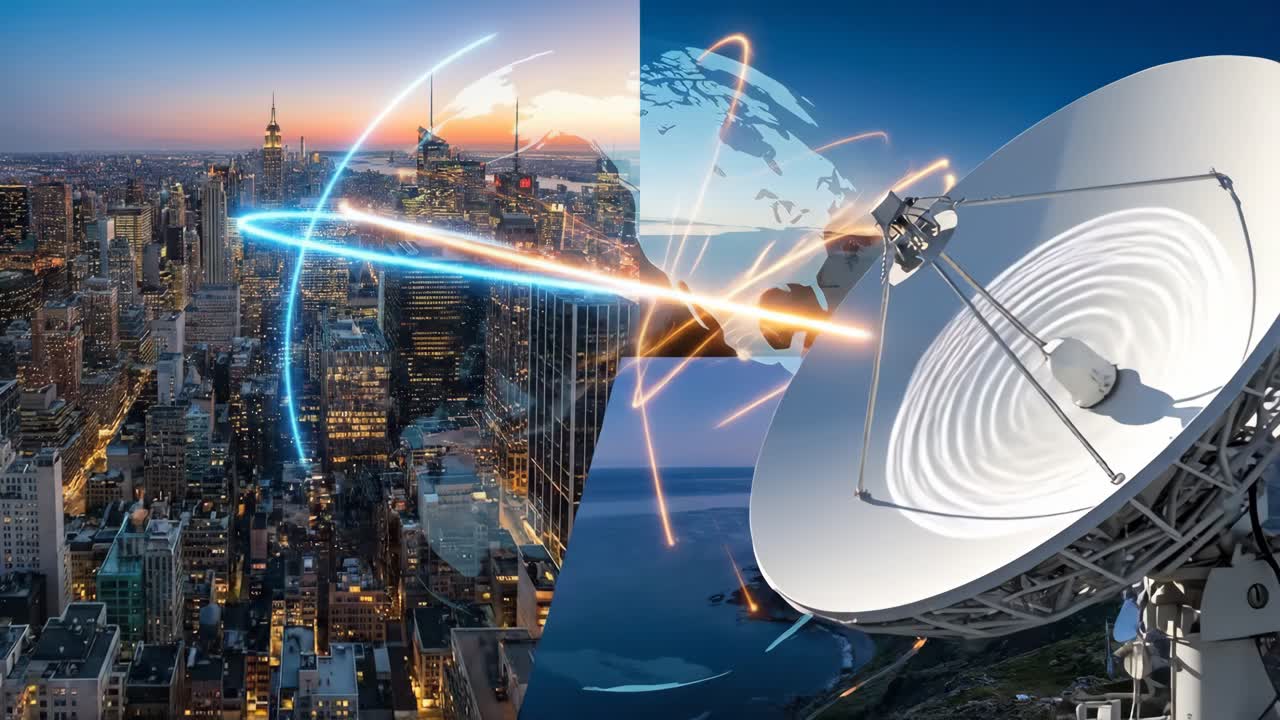 Global netværksforbindelse med bybillede og satellitantenner