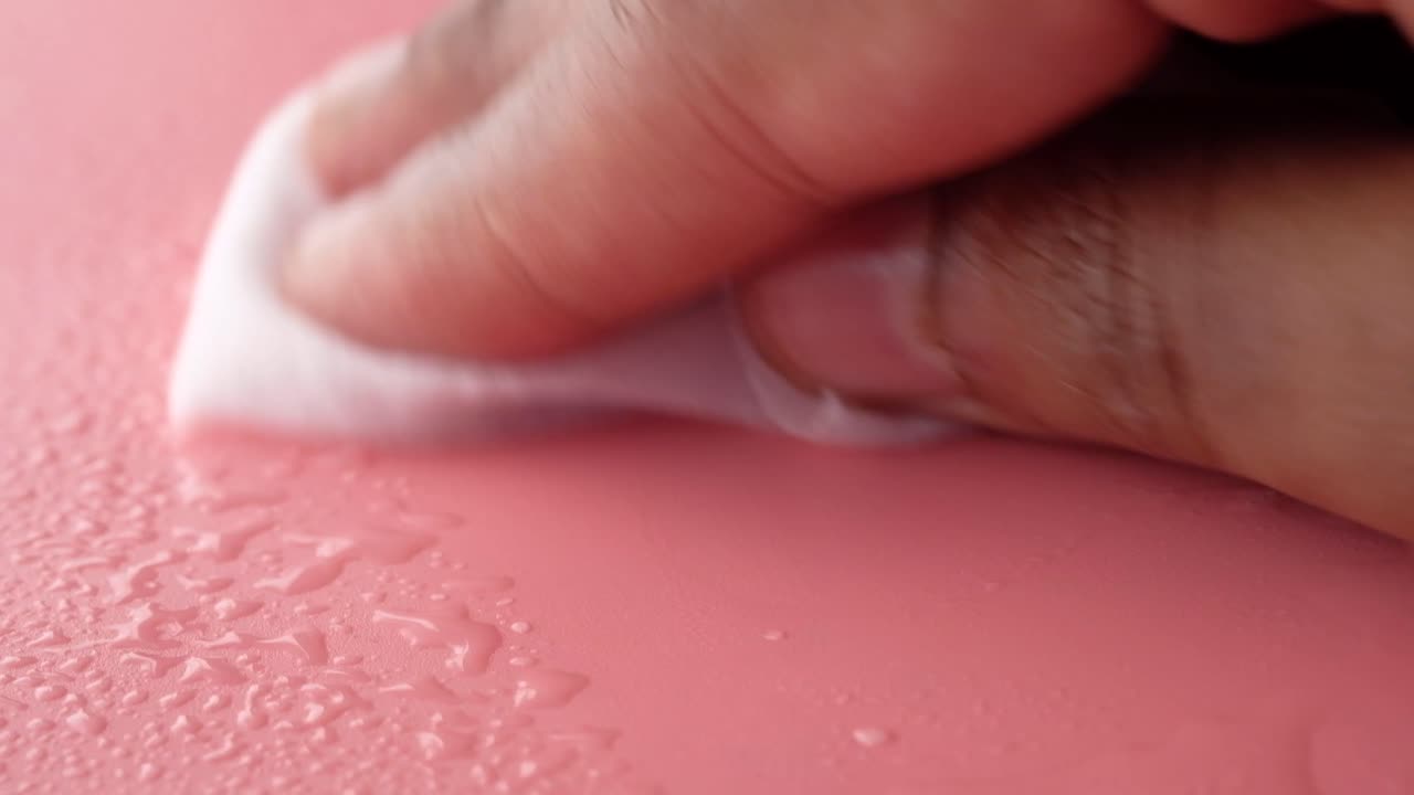 Cleaning a wet pink surface with a tissue