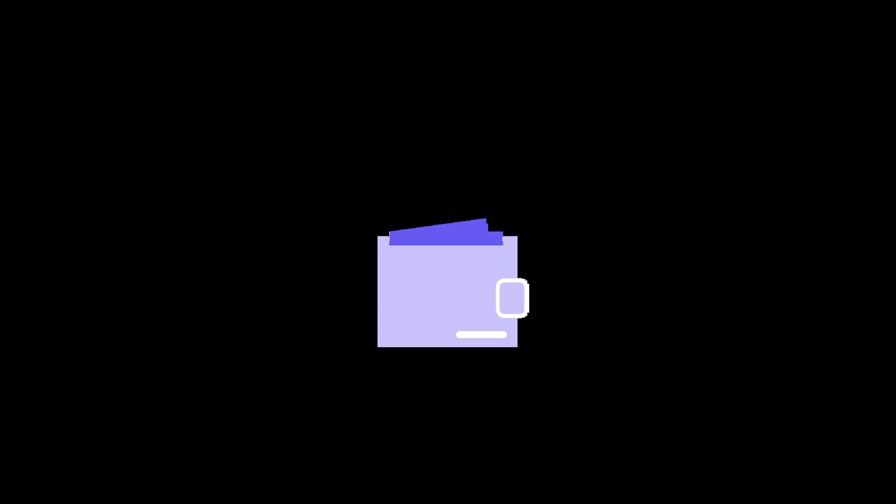 Animovaná ikona minimalistické peněženky na černém pozadí