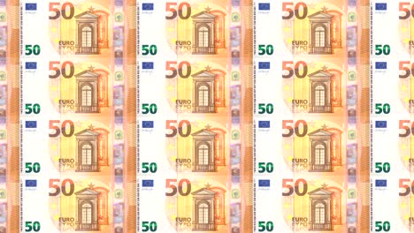 series of banknotes of fifty euro rolling on print, seamless looping