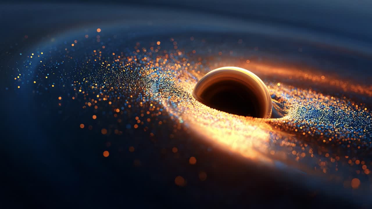 A mesmerizing cosmic scene showcasing the powerful pull of a black hole, surrounded by swirling particles and vibrant colors that illustrate the mysterious nature of space and time
