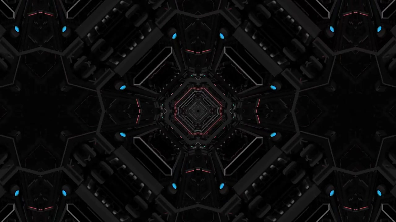 Abstract Futuristic Tunnel with Glowing Red and Blue Lights