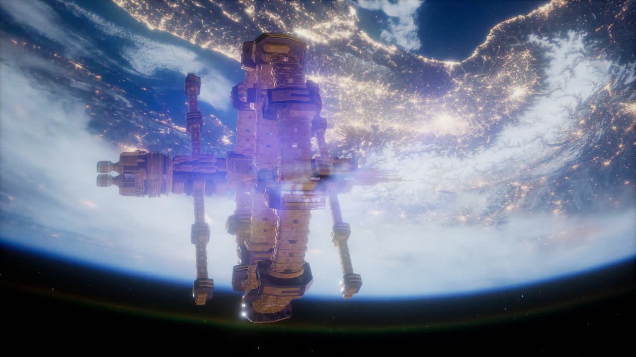 우주에서 보는 지구 위의 우주선.