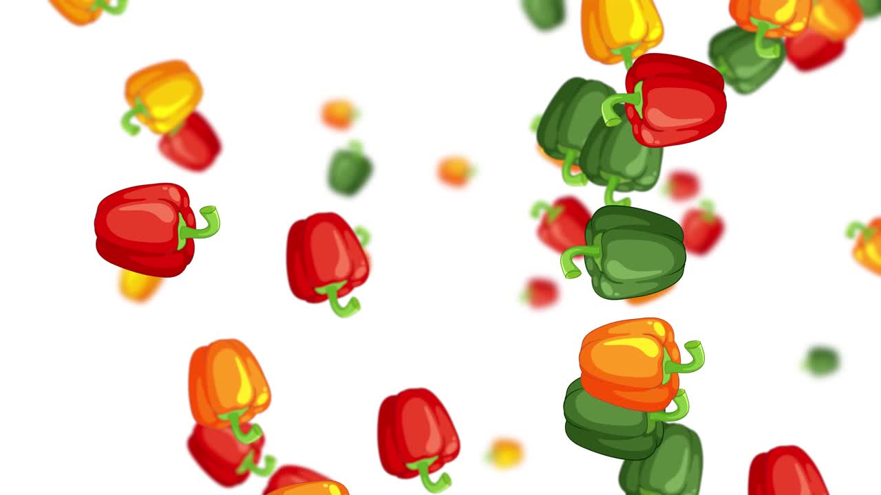 pimientos vibrantes en cascada contra un telón de fondo blanco